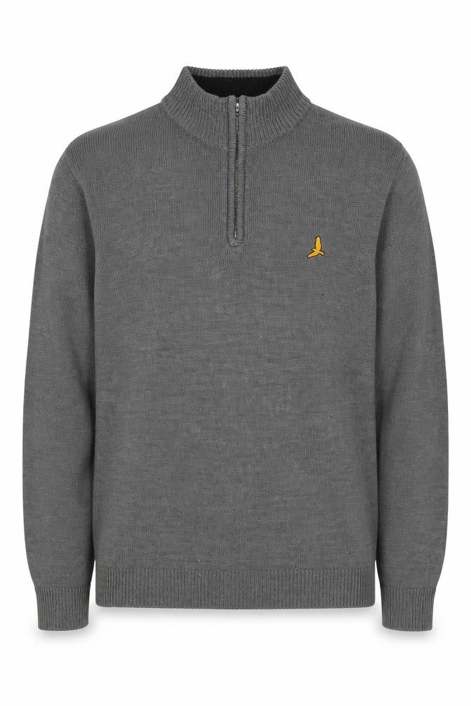 Front view of Brave Soul Men's Grey 1/4 Zip Knit Sweatshirt L