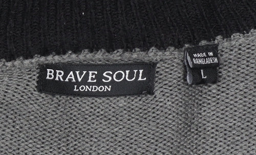 Brave Soul Men's Grey 1/4 Zip Knit Sweatshirt L