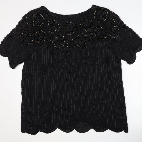 RIBBEL Women's Black Beaded Silk Blouse XL