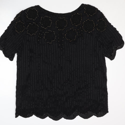 RIBBEL Women's Black Beaded Silk Blouse XL