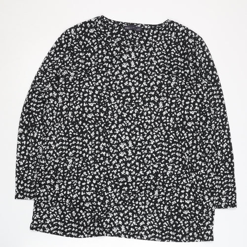 M&S Women's Black Floral Blouse UK18 Long Sleeve