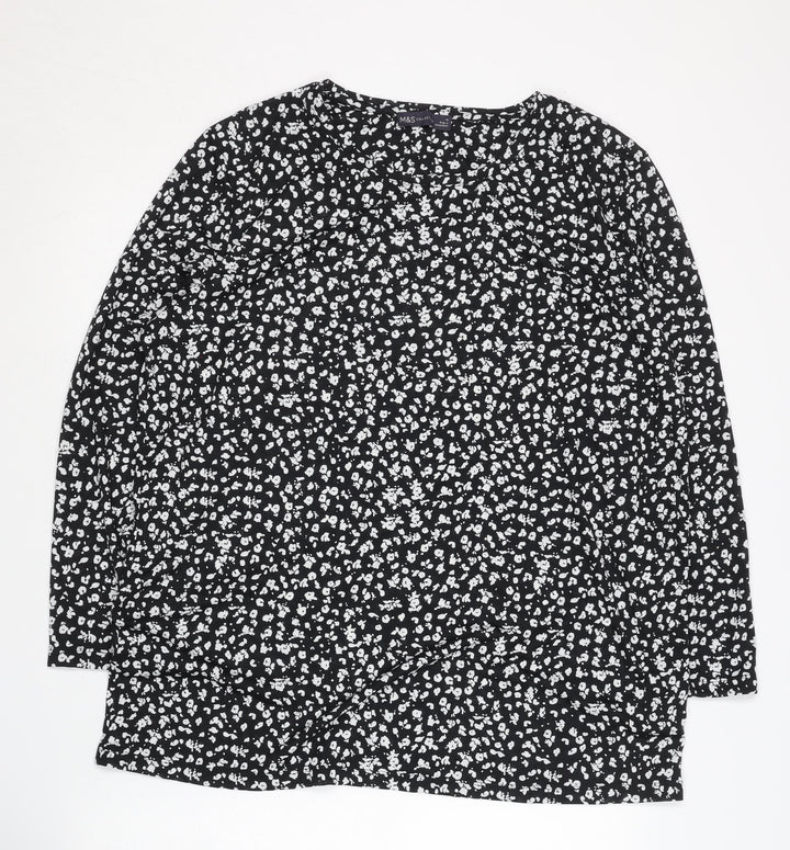 M&S Women's Black Floral Blouse UK18 Long Sleeve