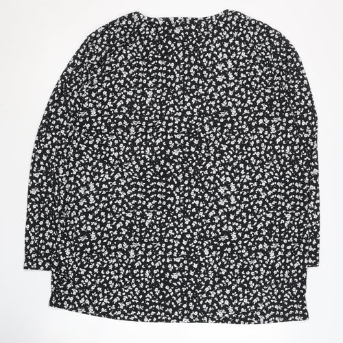 M&S Women's Black Floral Blouse UK18 Long Sleeve