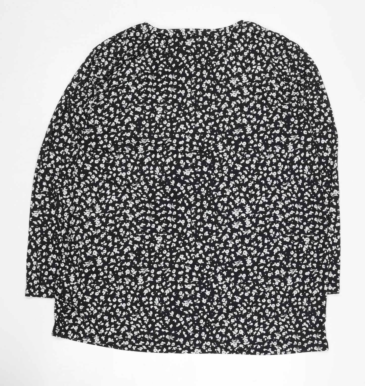 M&S Women's Black Floral Blouse UK18 Long Sleeve