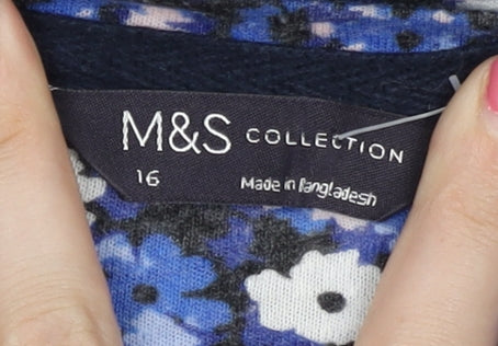 Marks and Spencer Women's Blue Floral Jersey T-Shirt Size 16