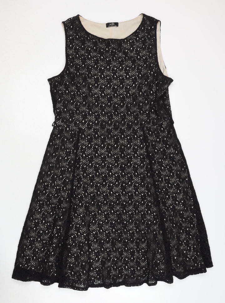 Wallis Women's Black Lace A-Line Dress Size 16