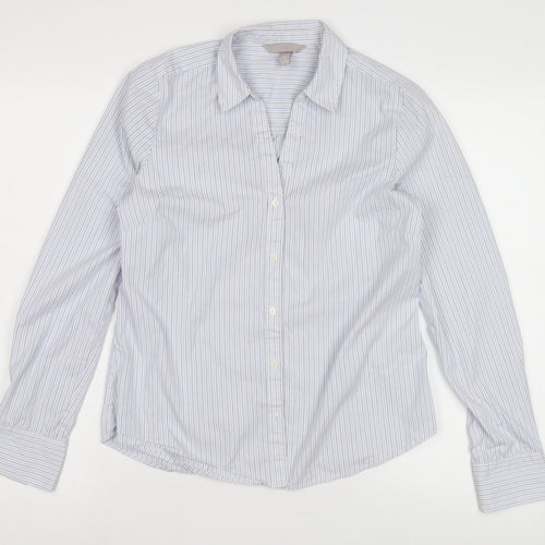 H&M Women's White Striped Button-Up Shirt UK 10
