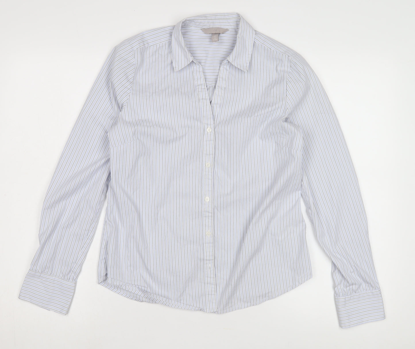 H&M Women's White Striped Button-Up Shirt UK 10