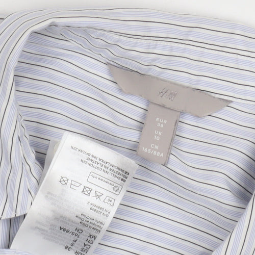 H&M Women's White Striped Button-Up Shirt UK 10
