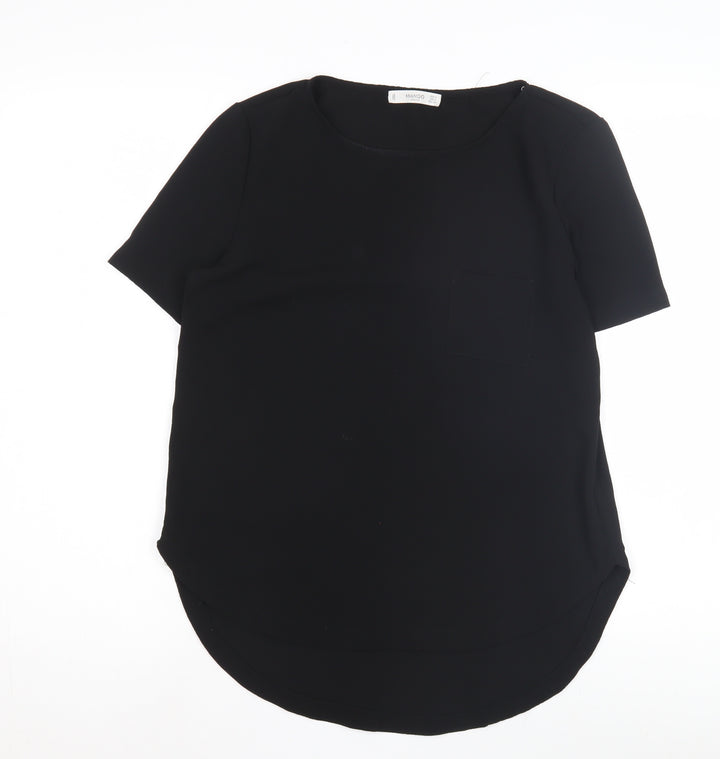 Mango Women's Black T-Shirt, Size 8, Casual Short Sleeve