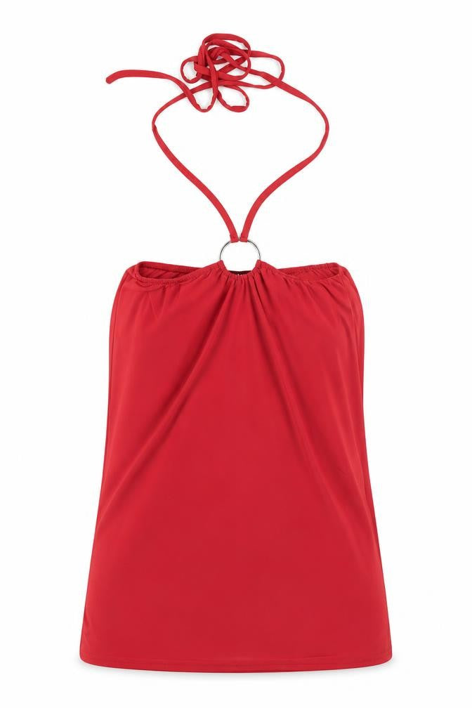 Front view of Boohoo Women's Red Halter Top, size 12