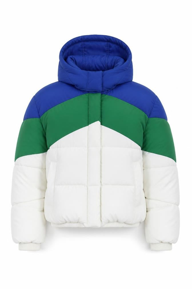 Front view of Topshop Women's Colour Block Puffer Jacket, size 14