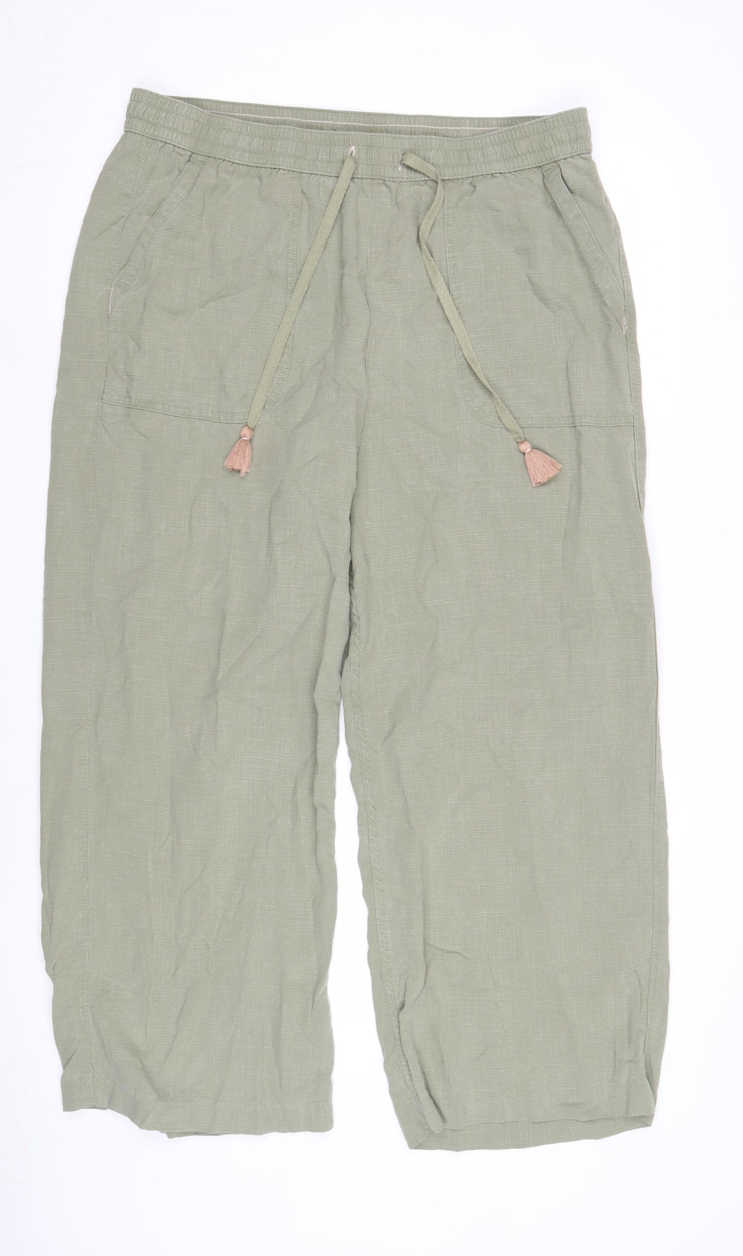 Marks and Spencer Women's Green Linen Trousers