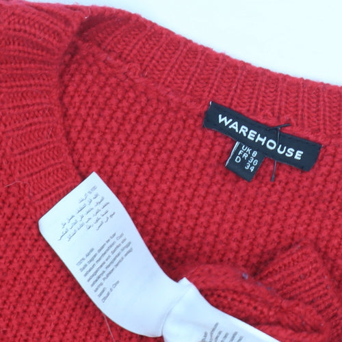 Warehouse Women's Red Crew Neck Pullover Jumper Size 8