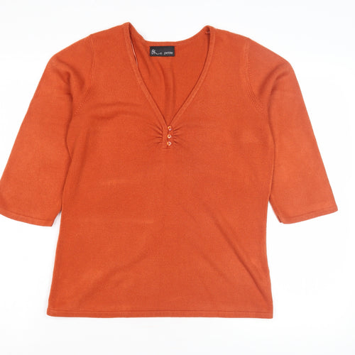 BHS Women's Orange V-Neck Pullover Jumper Size 14 Petite