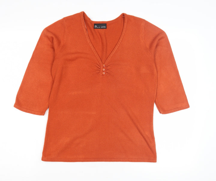 BHS Women's Orange V-Neck Pullover Jumper Size 14 Petite