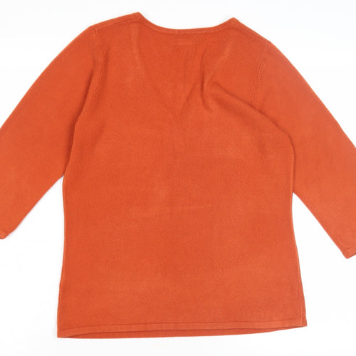 BHS Women's Orange V-Neck Pullover Jumper Size 14 Petite