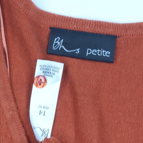 BHS Women's Orange V-Neck Pullover Jumper Size 14 Petite