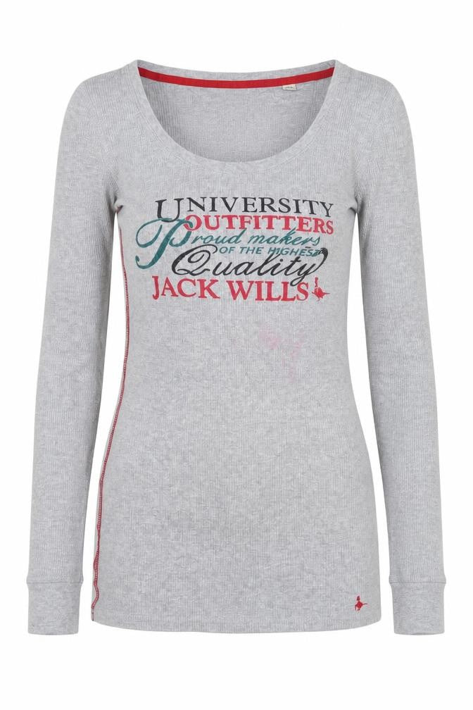 Front view of Jack Wills Women's Grey Long Sleeve Slim T-Shirt