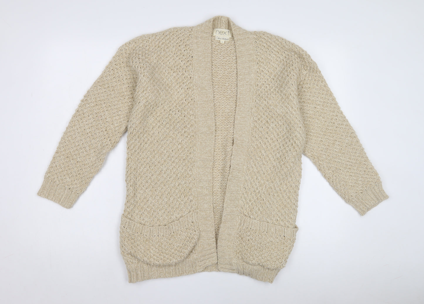 Next Women's Beige Wool Cardigan, Size 10, V-Neck Knit
