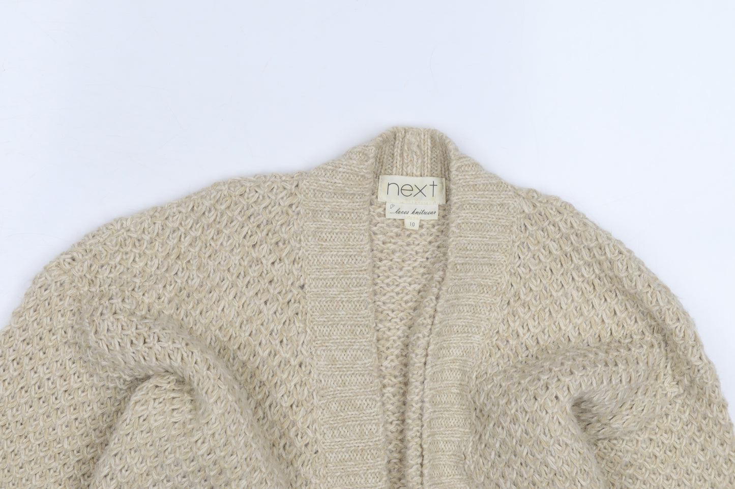 Next Women's Beige Wool Cardigan, Size 10, V-Neck Knit