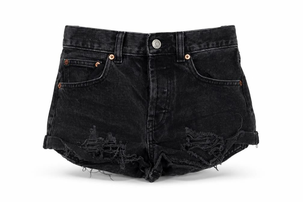 Front view of ASOS Design Women's Black Denim Hot Pants, size 6