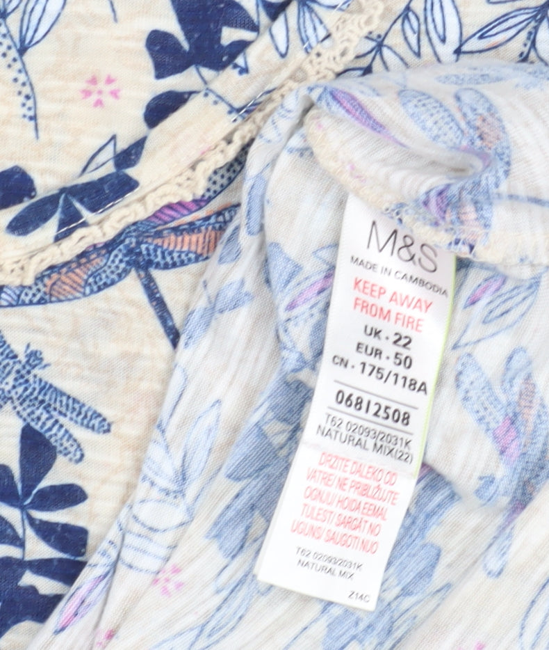 Marks and Spencer Women's Floral T-Shirt Size 22 Multicoloured
