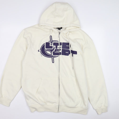 boohooMAN Men's White Full Zip Hoodie S
