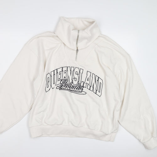 Bershka Unisex White M Logo Sweatshirt