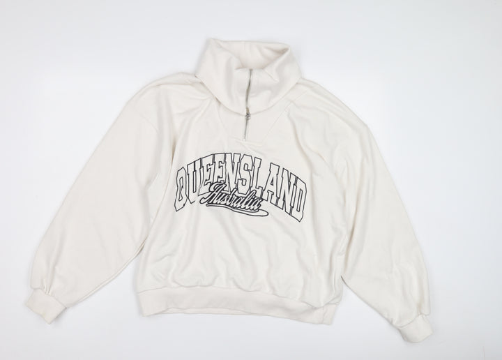 Bershka Unisex White M Logo Sweatshirt