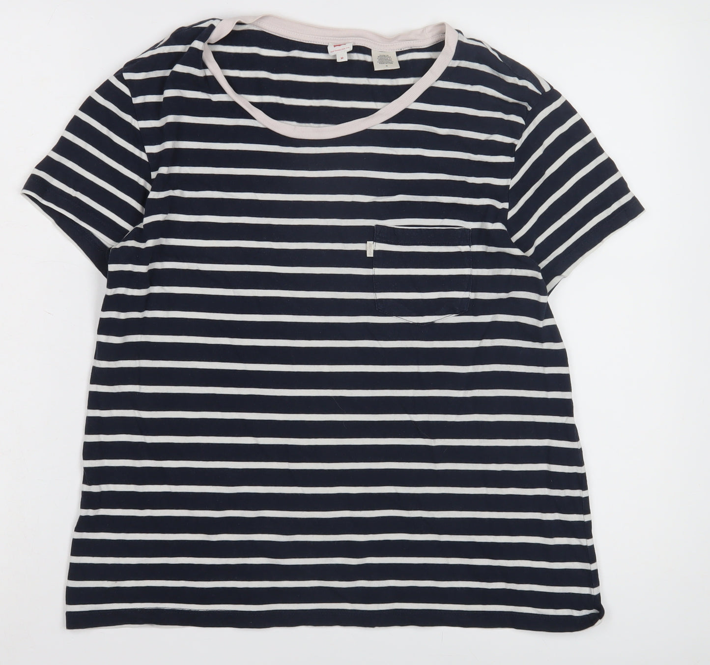 Levi's Women's Blue Striped T-Shirt, Size M, Casual Classic
