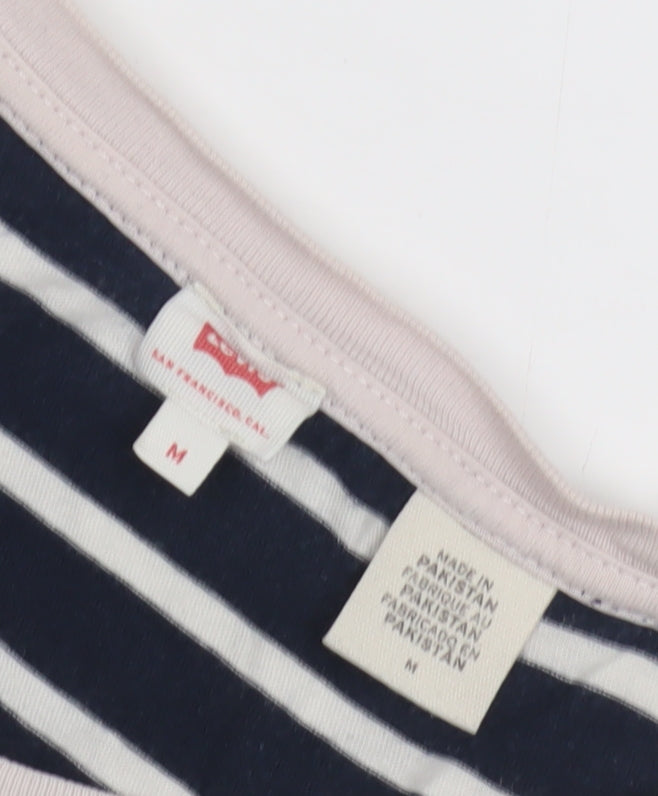 Levi's Women's Blue Striped T-Shirt, Size M, Casual Classic