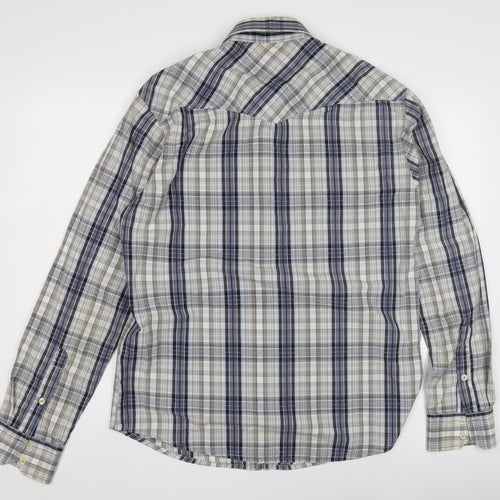 Premium Vintage Men's Blue Plaid Long Sleeve Shirt L