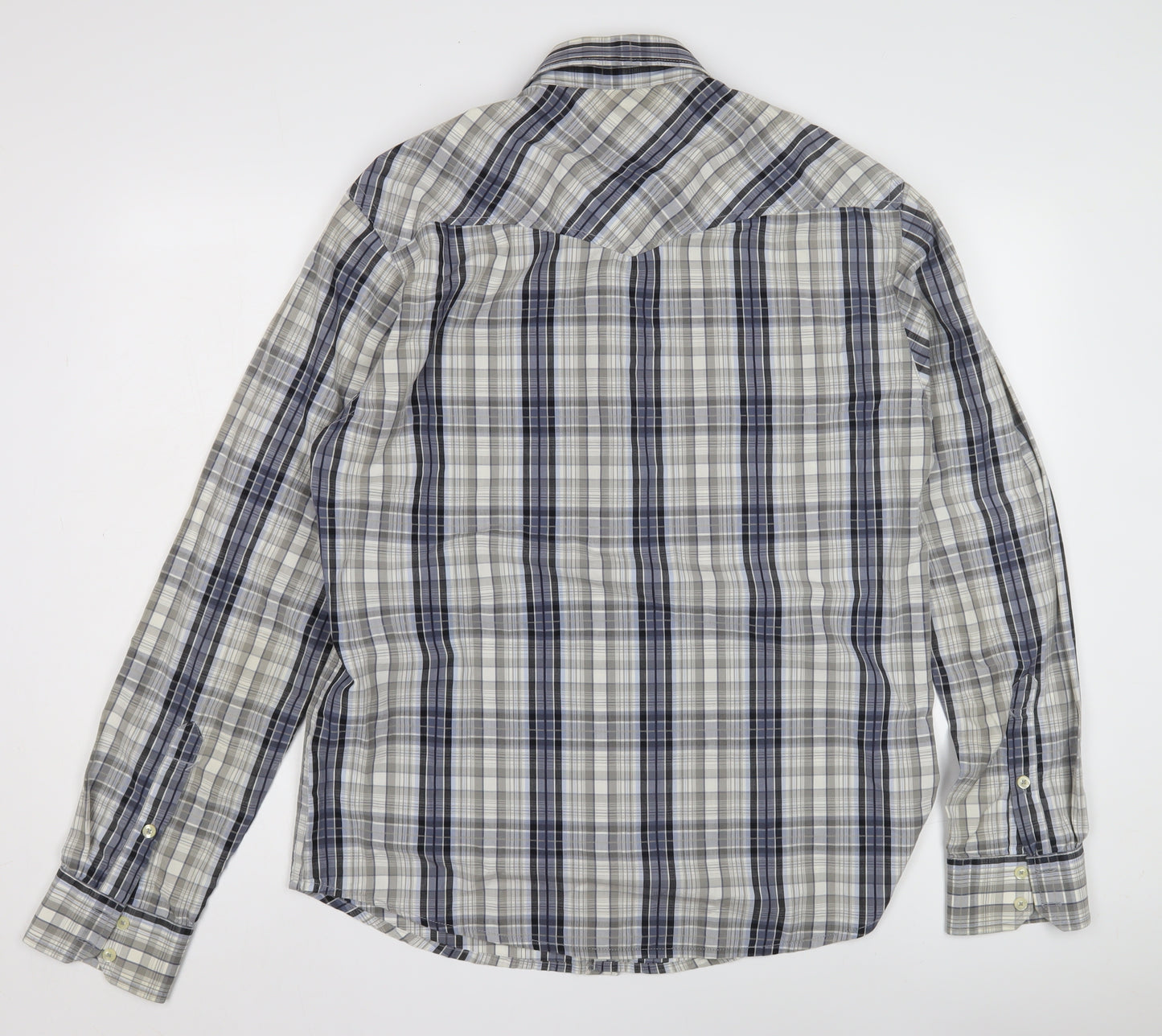 Premium Vintage Men's Blue Plaid Long Sleeve Shirt L