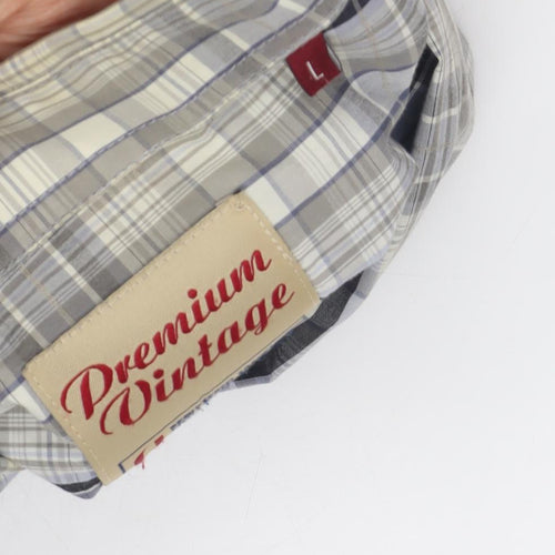 Premium Vintage Men's Blue Plaid Long Sleeve Shirt L