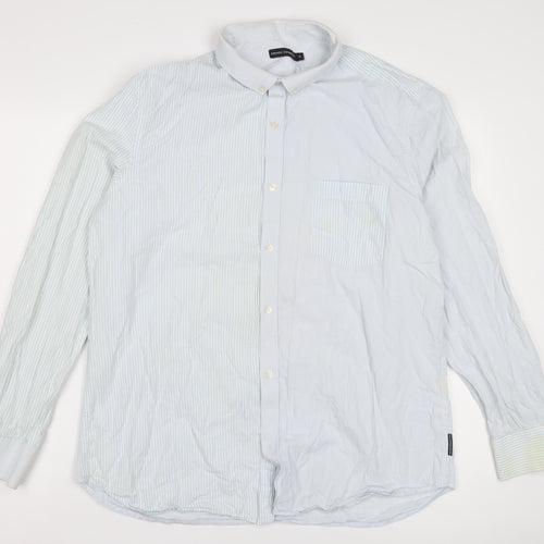 French Connection Men's Blue Striped Button-Up Shirt