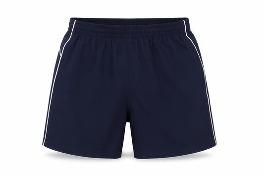 Front view of SW boys’ blue athletic shorts, xs, lightweight activewear