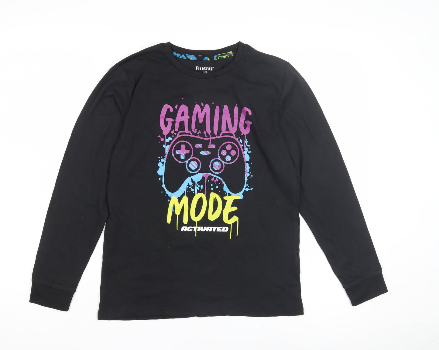 Firetrap Boys Black Gaming T-Shirt 12-13 Years Long Sleeve