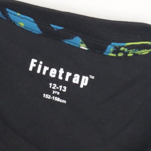 Firetrap Boys Black Gaming T-Shirt 12-13 Years Long Sleeve