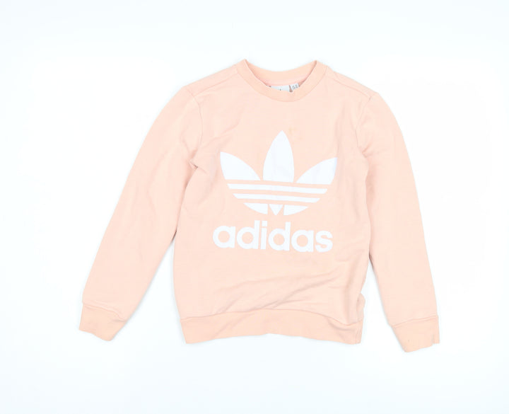 Adidas Girls Pink Pullover Sweatshirt, 7 Years, Logo Accent