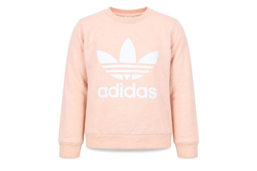 Front view of Adidas girls’ pink pullover sweatshirt, 7 years, logo accent