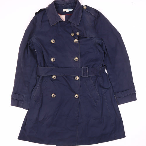 Boden Women's Blue Trench Coat Size 6 Belted Casual