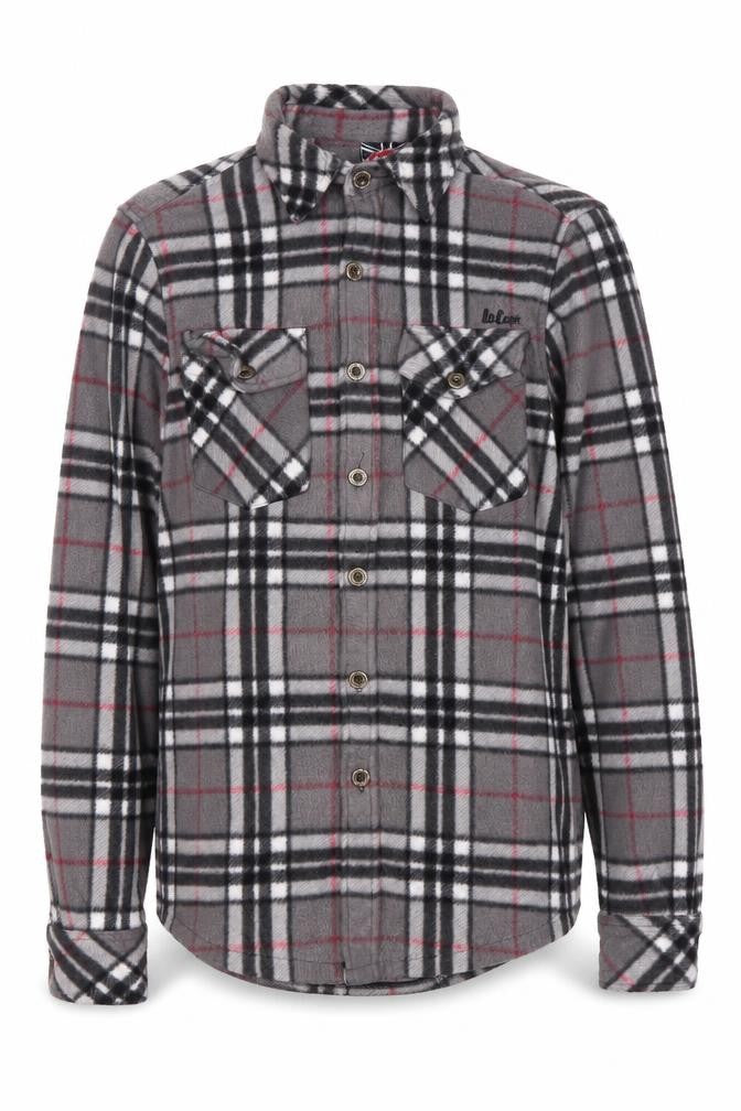 Front view of Lee Cooper Men's Grey Check Long Sleeve Shirt Small