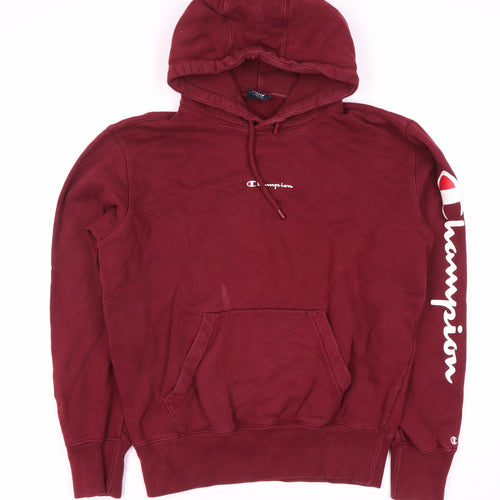 Champion Men's Red Pullover Hoodie, M, Logo Detail