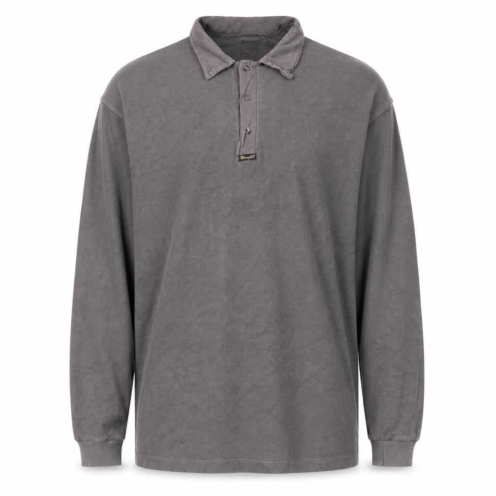 Front view of Wrangler Men's Grey Polo Shirt Long Sleeve, size L
