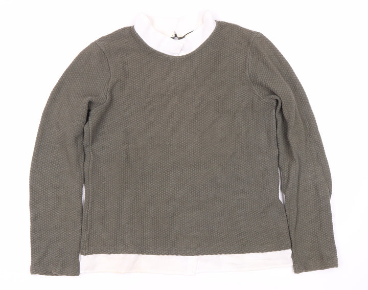 NAF NAF Women's Grey Collared Knit Top, M, Button Accent