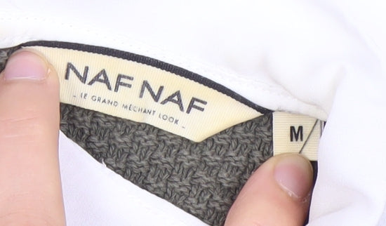 NAF NAF Women's Grey Collared Knit Top, M, Button Accent