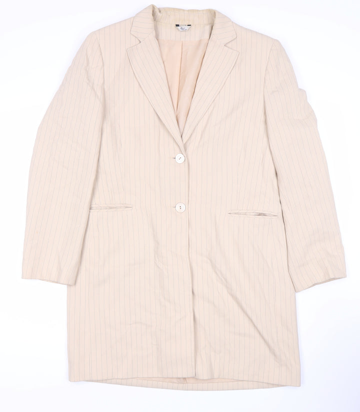 Klass Women Beige Pinstripe Suit Jacket, Size 14, Regular Fit