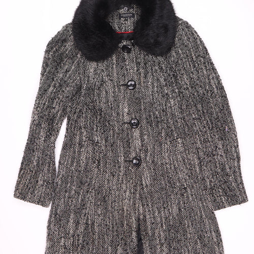 Debenhams Women's Black Pea Coat Size 10 with Fur Trim