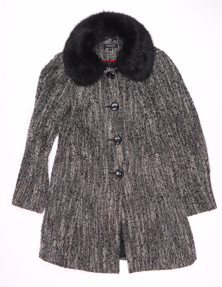 Debenhams Women's Black Pea Coat Size 10 with Fur Trim